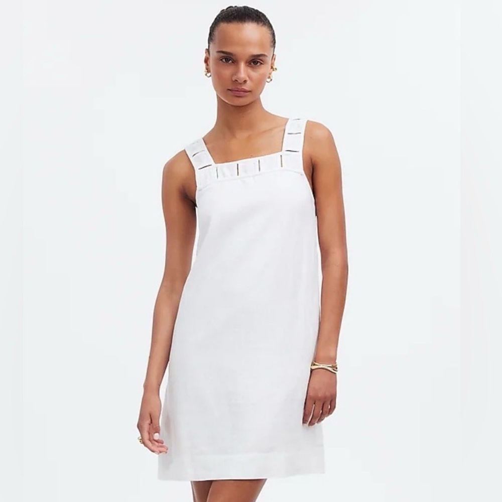 Madewell Embroidered Tank Mini Dress in Linen in Eyelet White- 4